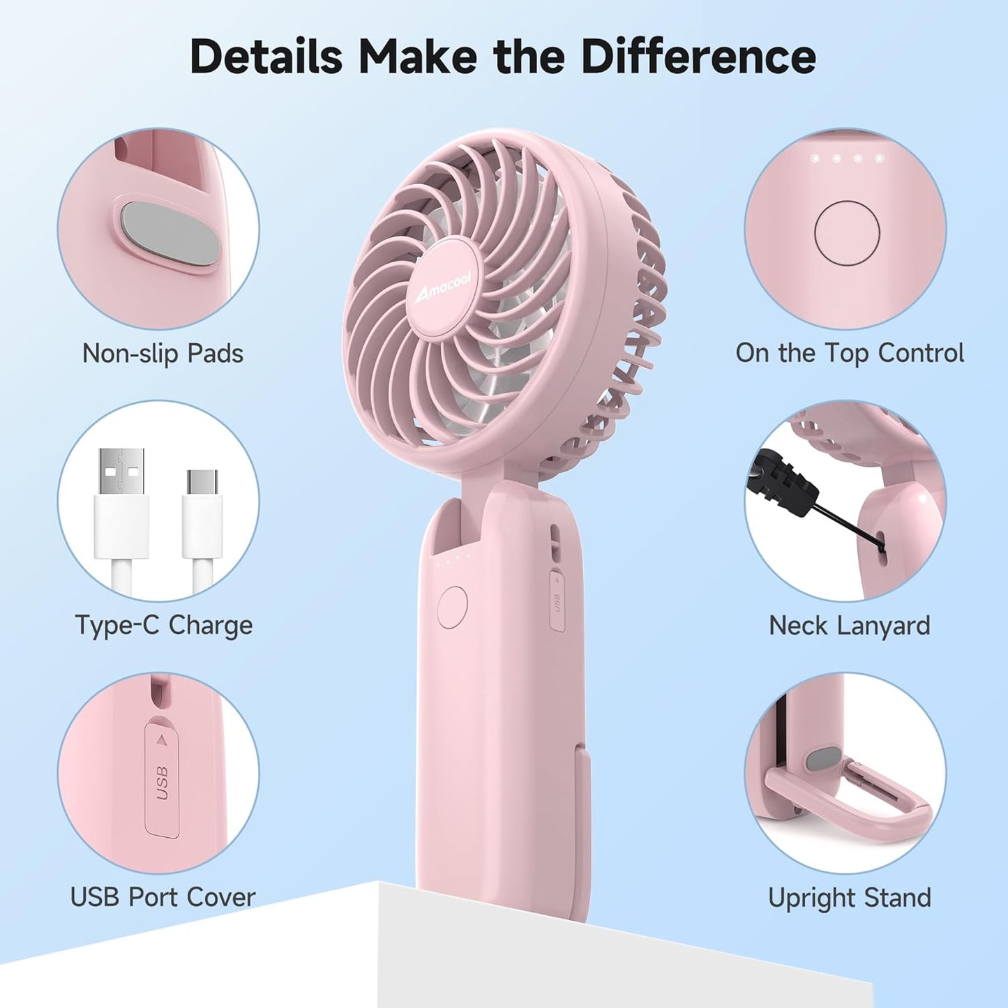 AMACOOL Portable Handheld Fan with Dual Motor, 12 Blades, Powerful 4 Speeds for Hot Flashes, Outdoor Activities