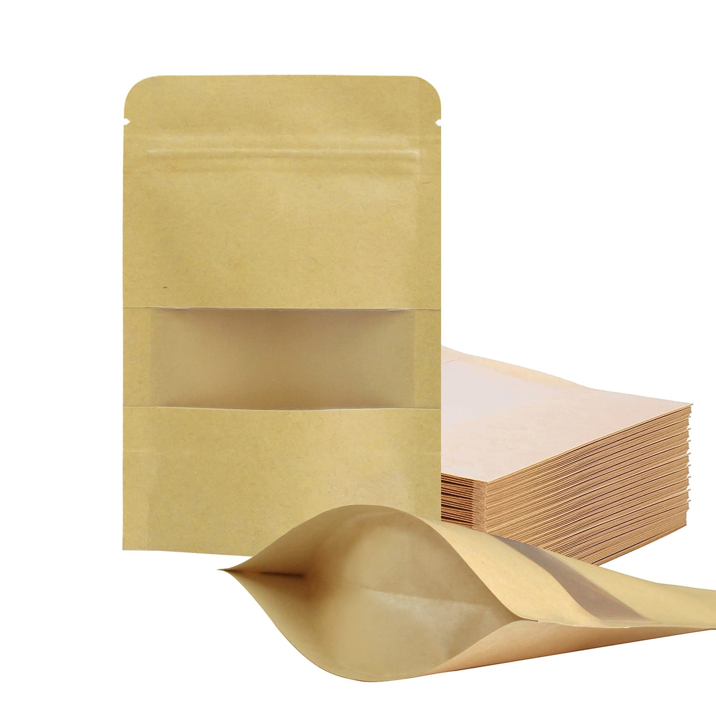 FireKylin 100 Pcs Paper Bags Resealable bags 3.5" x 5.5" Zipper Food Storage Bags, Stand Up, with Matte Window, Reusable, Sealable, for Packaging Products