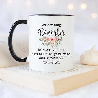 YouNique Designs Coworker Mug - 11 Ounces Going Away Mug for Coworker, Goodbye Gifts for Women (Black Handle)
