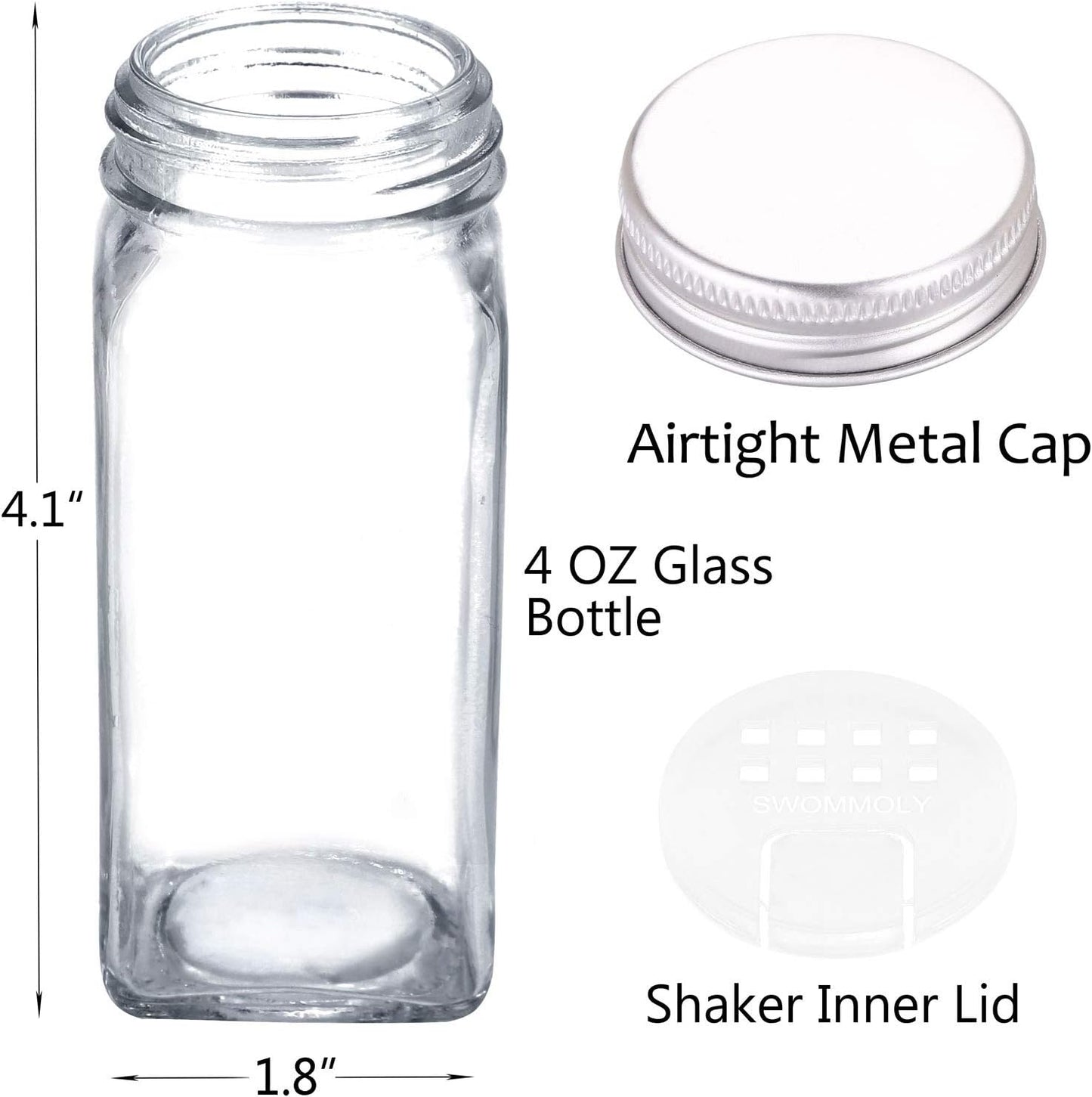SWOMMOLY 24 396 Set, Countertop, Spice Rack Organizer with Empty Glass Spice Jars, Spice Labels with Chalk Marker