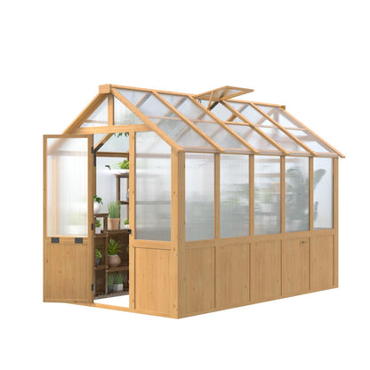 EROMMY 6x10 FT Wooden Greenhouse for Outdoors, Walk-in Greenhouse Kit with 4mm Polycarbonate Panels, Adjustable Roof Vent, Lockable Door, Backyard Greenhouse for Plants and Vegetables