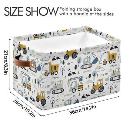 Wamika Excavator Truck Toy Storage Basket Fabric Kitchen Baskets Cars Boys Toys Open Home Storage Bins Boxes Foldable Organizer Bag for Baby Cloth Book Shelf Closet Baskets 16×12×8 Inches