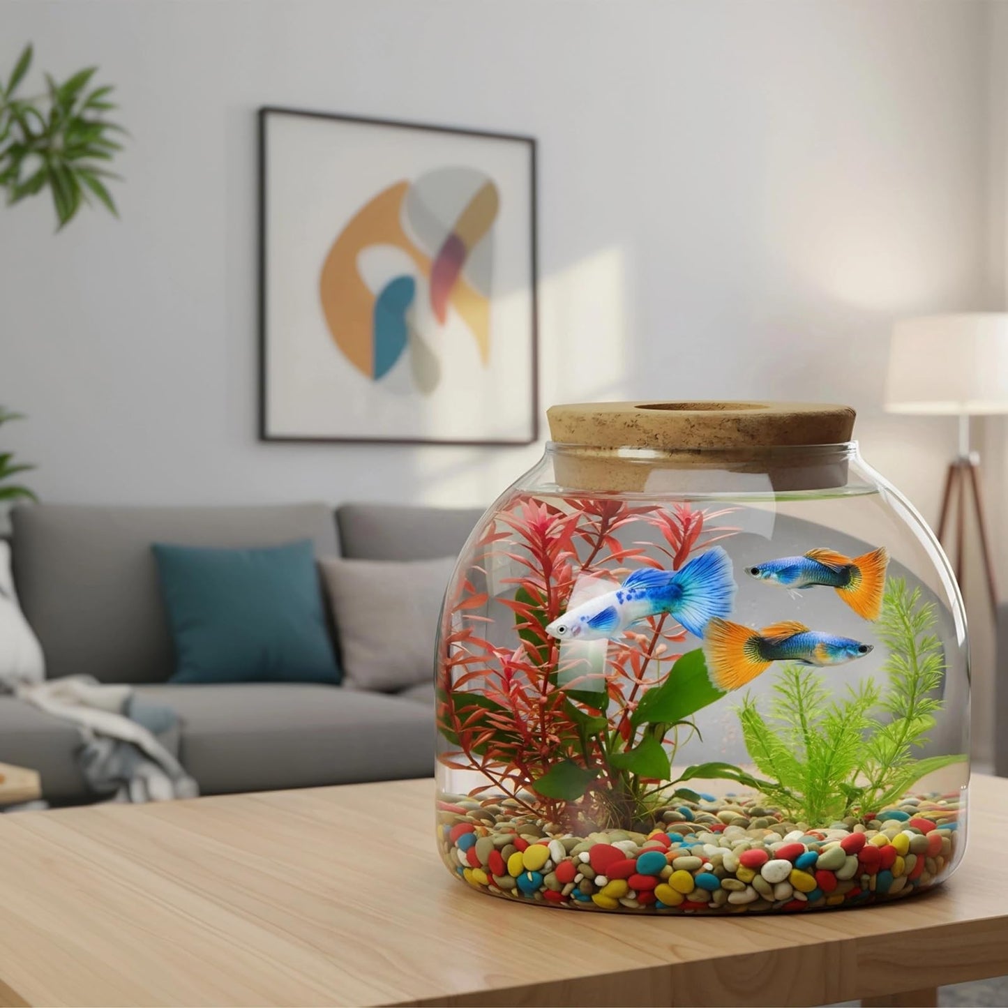 iplusmile Glass Plant Terrarium Jar, Tabletop Succulent Bubble Planter with Cork Lid, Open Mouth Round Fish Bowl Vase Sealed Glass Bottles Vial for Home Decor