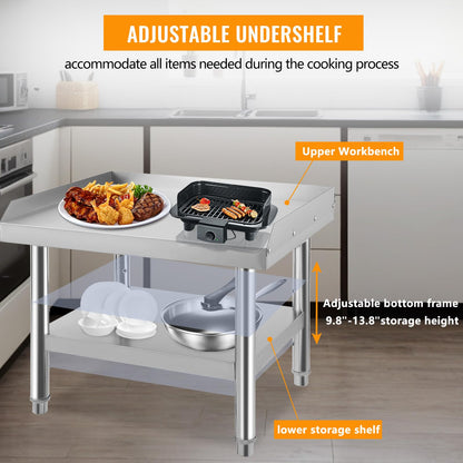 MOVECOM Stainless Steel Equipment Grill Stand Table 24x24x24 inch, 1000 lbs Top Shelf, 220 lbs Bottom Shelf, Adjustable Legs, 2" Edge Baffle, for Hotel, Home, Commercial Restaurant Kitchen