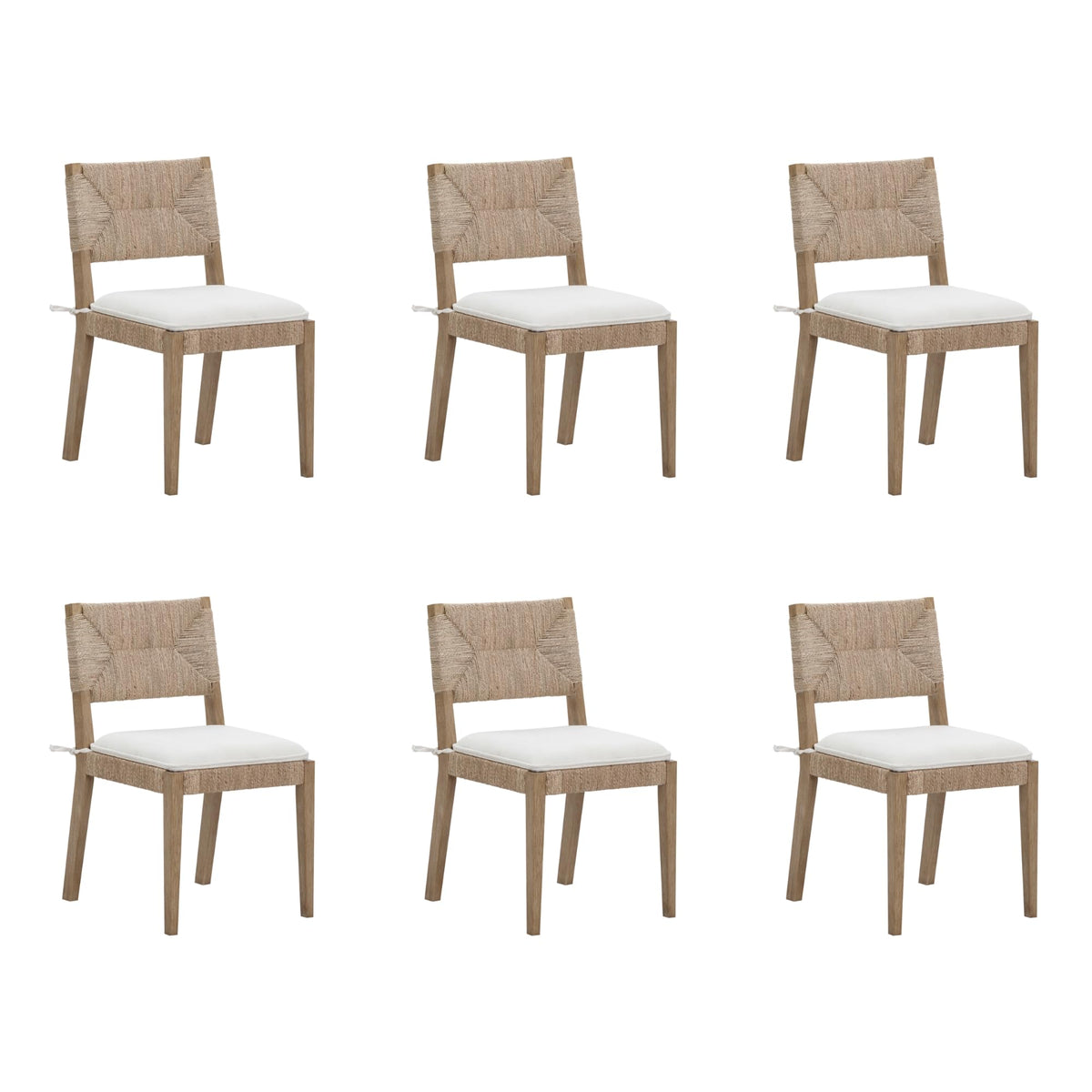 Beacon Boho Dining Chair Set of 6, Boucle Dining Chair with Seagrass Accent and Solid Wood Legs, Cream Boucle/Light Brown