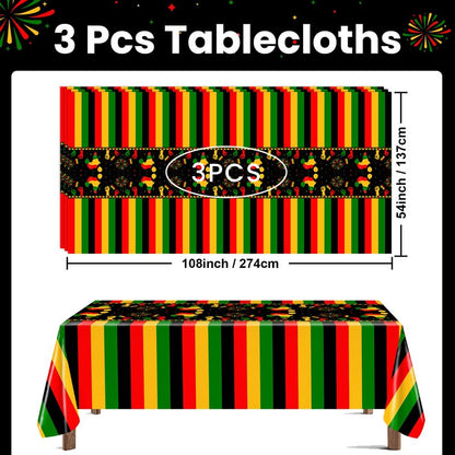 Avezano 3 pcs Black History Month Table Cloth Plastic Disposable Black History Decorations 108 x 54 Inch African American Juneteenth Holiday Decorations