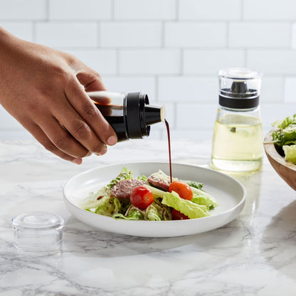Juvale Glass Oil & Vinegar Dispenser Set - Leak-Proof No-Drip Glass Salad Dressing Bottle & Sauce Bottles - Olive Oil Cruet & Balsamic Vinegar Dispenser - Pack of 2, 5.5 fl oz, Black