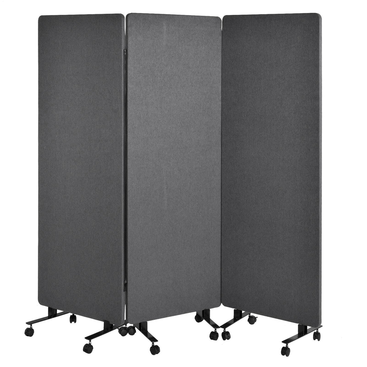 Room Divider with Wheels 72x66 Inch, 3 Panel Folding Privacy Screen, Portable Sound Proof Partition Wall for Office Studio School Hospital, Freestanding Temporary Wall on Casters, Dark Grey