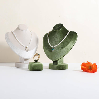 CHISTOR Velvet Necklace display stand for Selling, Jewelry Bust Mannequin for Show, Small Necklace Holder Stand【Green】
