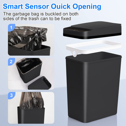 Anborry Bathroom Automatic Trash Can 2 Pack 2.2 Gal & 4 Gal Touchless Motion Sensor Small Garbage Can with Lid Smart Electric Narrow Garbage Bin for Bedroom Office Kitchen (Black)