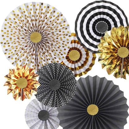 Set of 8 Gold Black Paper Fans Flower for Halloween Party Decorations, black2
