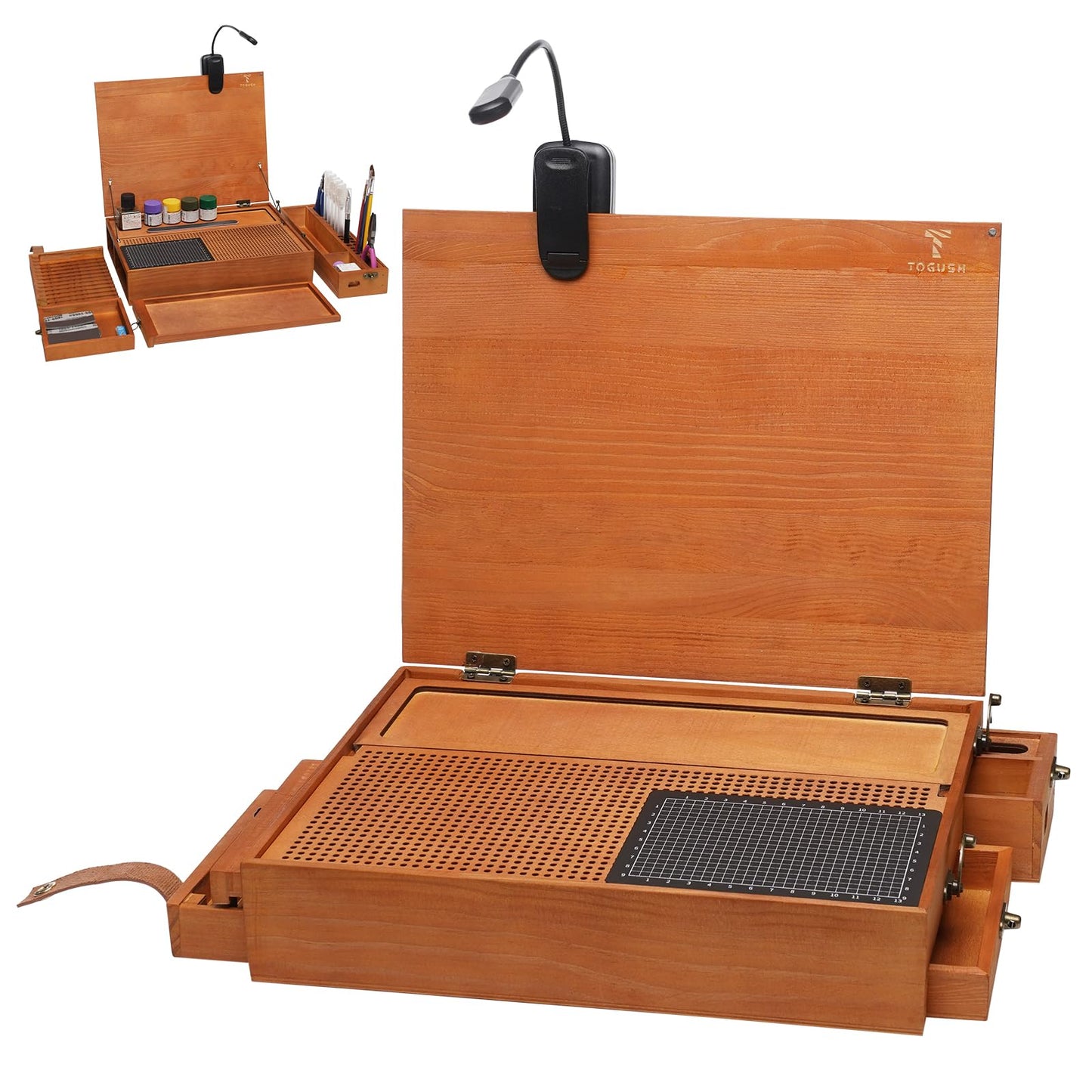 T TOGUSH Model Building Station, Portable Model Building Workbench with Light & Cutting Mat Model Kit Tool Storage for Model and Miniatures, Folding Worktable Model Pieces Shelves