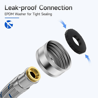 JUWO 6 FT Washing Machine Hoses with 90 Degree Elbow, 3/4" FHT Stainless Steel Washer Hoses for Water Supply, Red & Blue