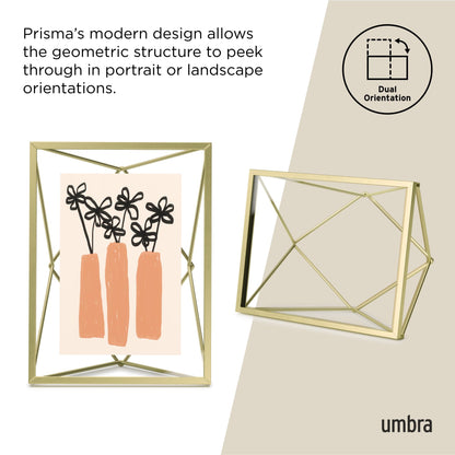 Umbra Prisma 4x6 Picture Frame, Metal Floating Wall or Desk Photo Display for Pictures, Art, Illustrations, and More, Brass