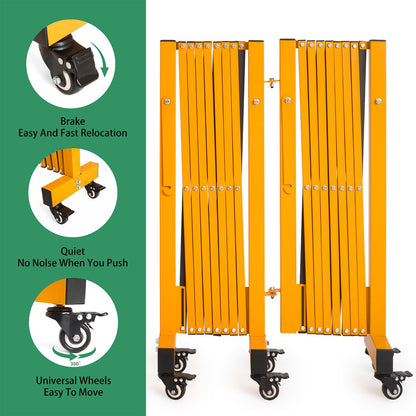 LTSEAME 16.5FT Expandable Barricade Gate, Expandable Metal Barricade Gate Alloy Fence and 270 Degrees Direction Adjustment with Wheels, for Industrial or Residential Use (Yellow, 16.5FT)
