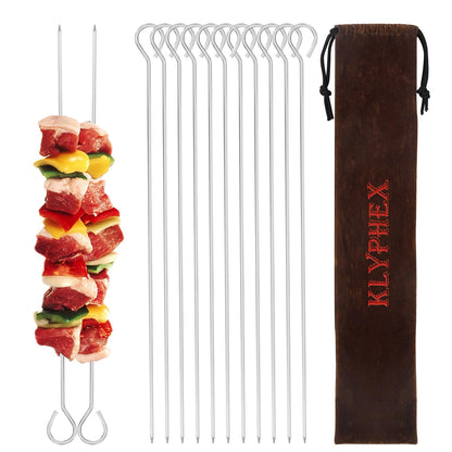 12" 12 Pack - Metal Skewers Reusable Kabob Skewers BBQ Barbecue Skewers for Grilling, Stainless Steel