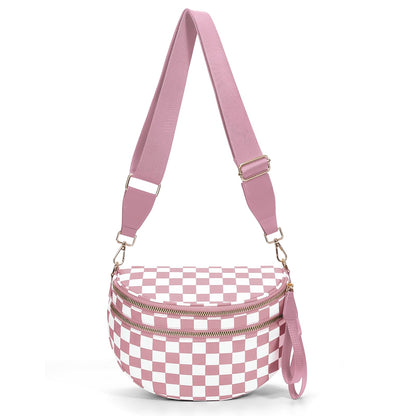 Checkered Crossbody Bum Bags for Women Nylon Checkered Purse Checkerboard Fanny Pack