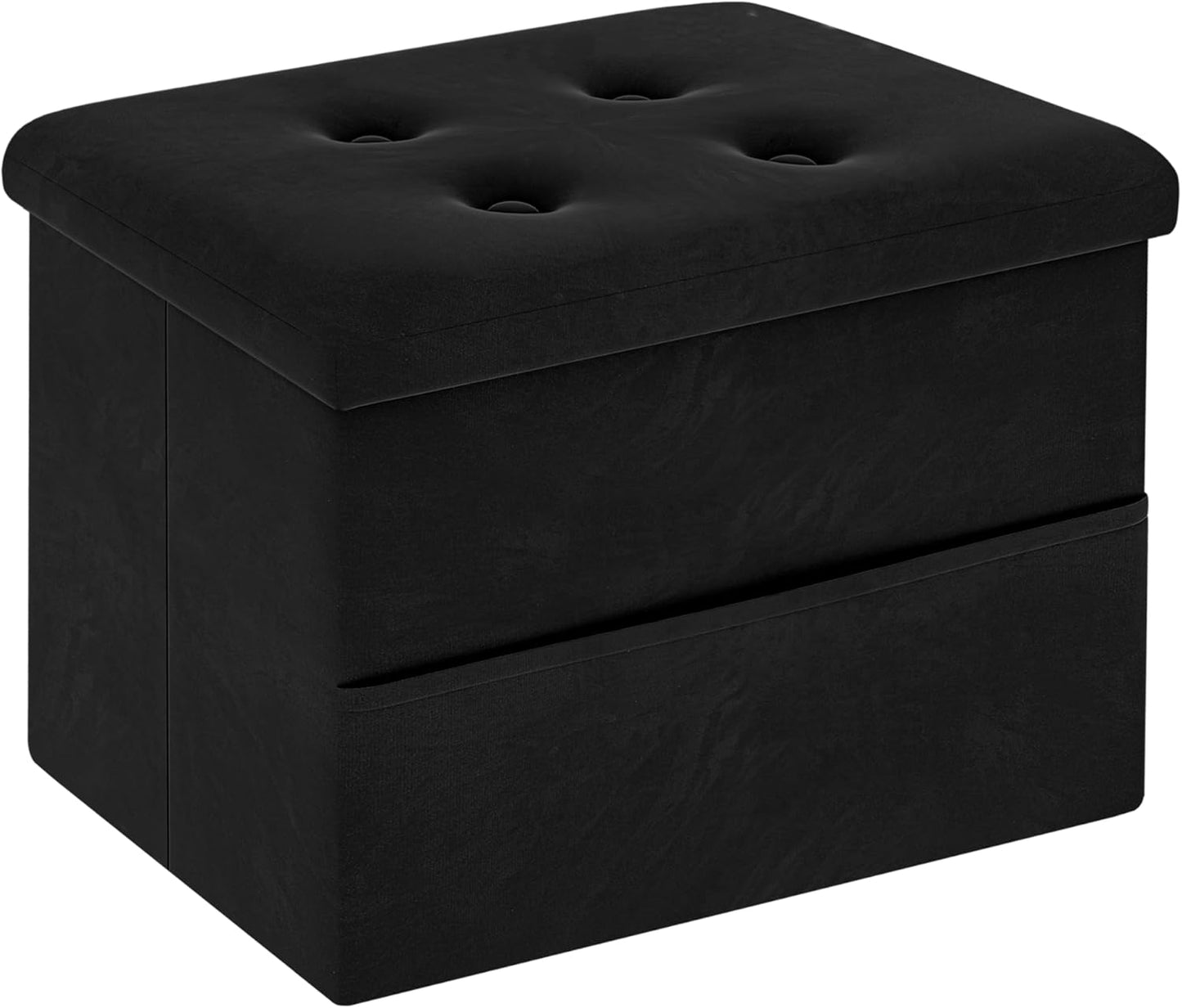 16"x12"x12" Zoes Homeware Small Storage Ottoman Foot Rest, Velvet Ottoman with Storage and Side Pocket, Black Foot Rest