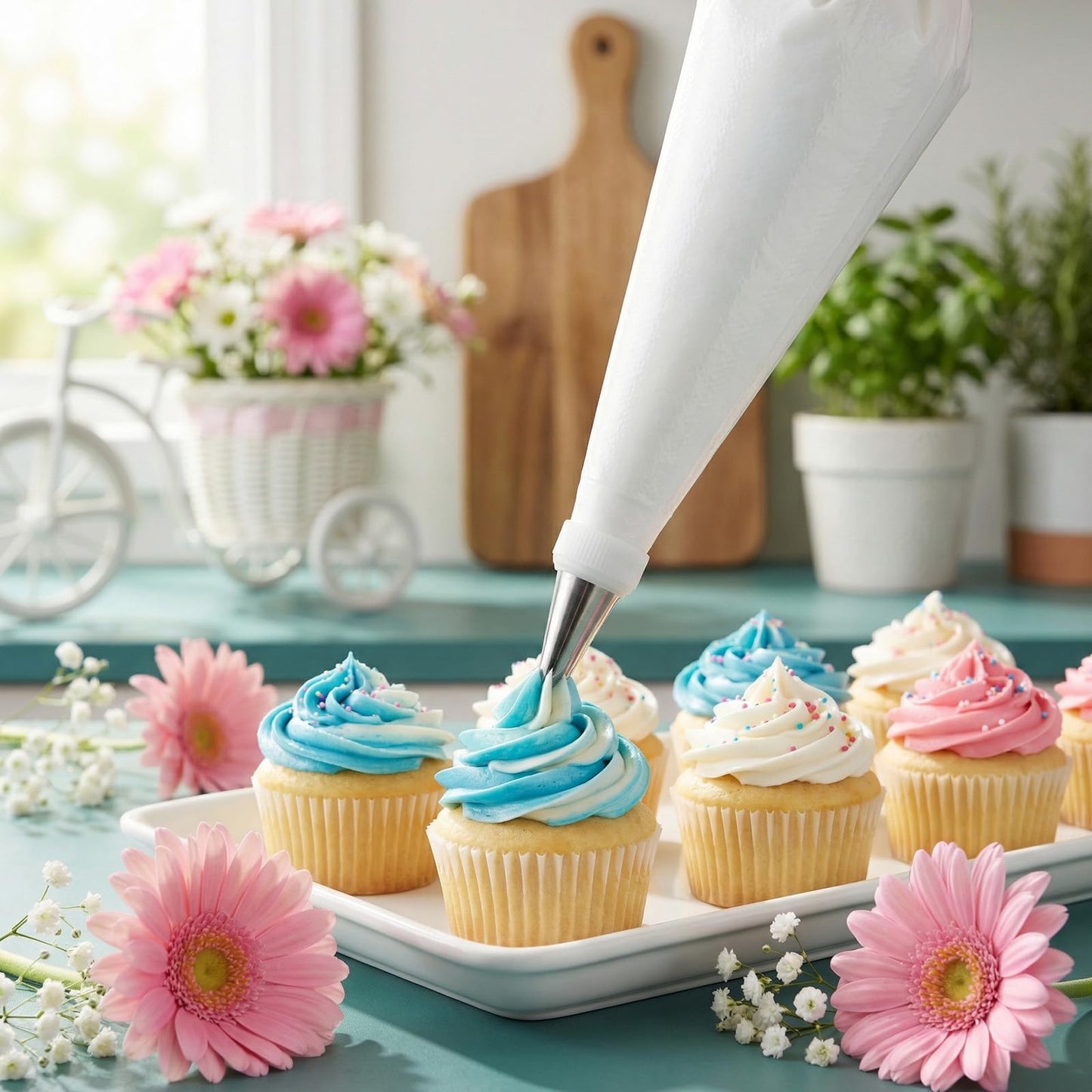 200Pcs Pastry Piping Bags and Tips Set, 24-Inch Disposable Icing Bags for Cake Decorating Kit with 1 Coupler and 6 Stainless Steel Frosting Tips, Professional Cake Supplies