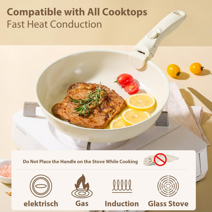 Pots and Pans Non Stick,16Pcs Ceramic Nonstick Cookware Sets, Induction Kitchen tagines Set with Removable Handle, Cooking Frying Pans & Saucepans(PFOA Free), Oven/Dishwasher/Fridge Safe, Space Saving