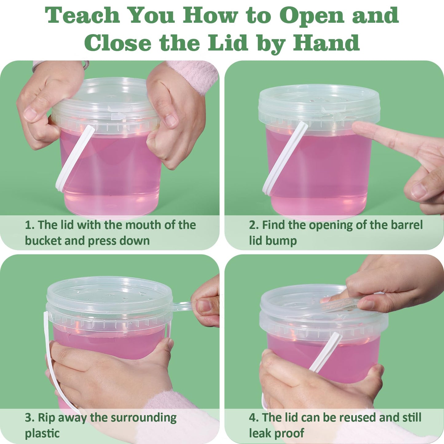 Airtight Clear Plastic Bucket with Lid, Ice Buckets for Parties, Reusable Ice Cream Tub with Handle, Food Storage Container, Food Grade Freezer and Microwave Safe for Sauce, Soup (32 OZ/1000 ML)