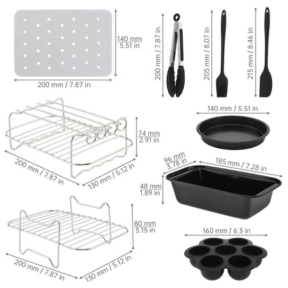 Dual Basket Air Fryer Accessories 9Pcs, Fit for Ninja Dual Air Fryer DZ201, DZ401, DZ550 & Most 8QT - 10QT and Larger Dual Zone Air Fryer, Include Cake Pizza Pan, Racks & Skewer, Paper Liner, etc