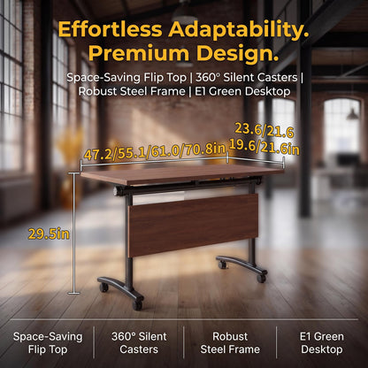 JNMDLAKO Modular Folding Conference Table with Locking Wheels, 10 Pack Flip Top Mobile Training Table, Modern Meeting Seminar Tables for Office, Hotel Conference Room(10,Walnut,55" L x 21" W x 29" H)