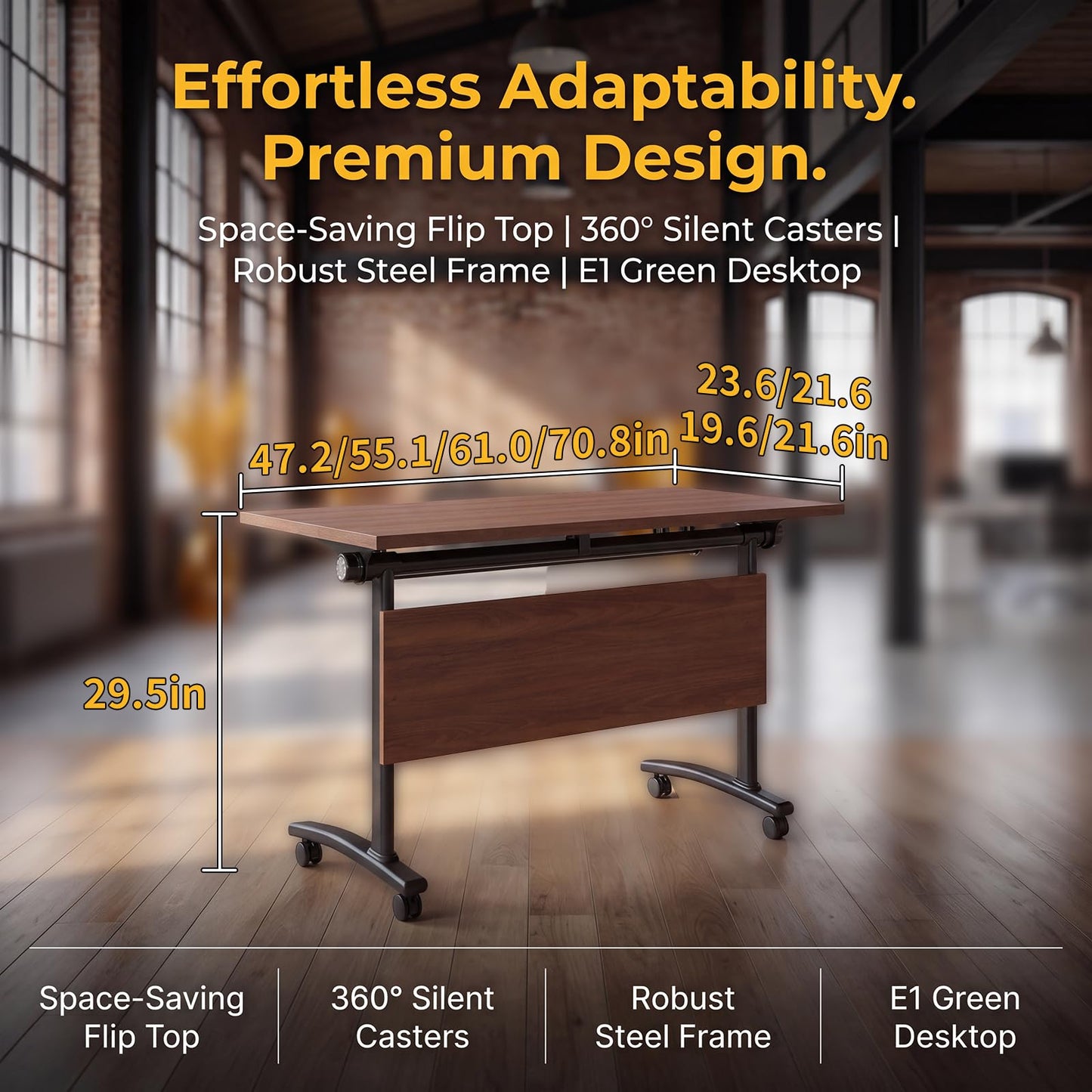 JNMDLAKO Modular Folding Conference Table with Locking Wheels, 10 Pack Flip Top Mobile Training Table, Modern Meeting Seminar Tables for Office, Hotel Conference Room(10,Walnut,47" L x 23" W x 29" H)