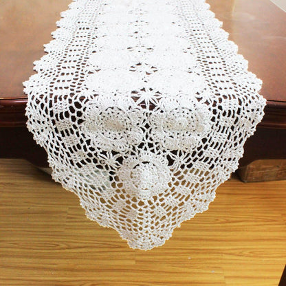 14x36 inch KEPSWET Cotton Handmade Crochet Lace Oval Table Runner Dresser Console Coffee Table TV Stand Decor White