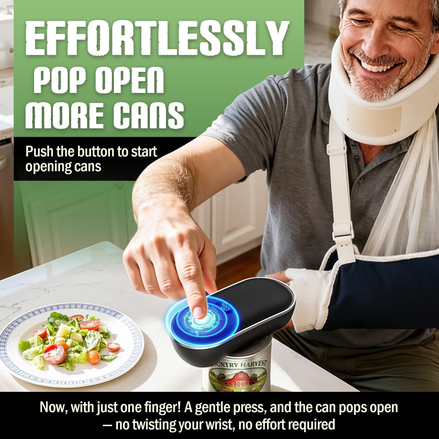 Rechargeable Electric Can Opener, Automatic One Touch Hands Free, Smooth Edge Safe Cut, Easy Open Kitchen Tool for Seniors, Arthritis & Weak Hands, Quiet Operation, LED Display (Black)