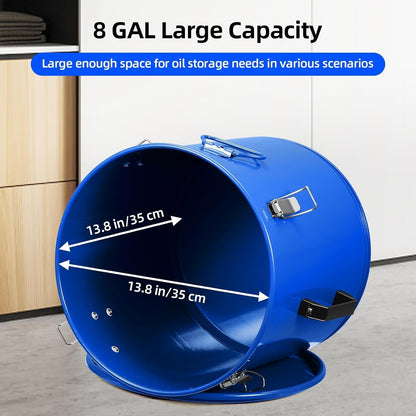 8 Gal Fryer Grease Bucket, Oil Disposal Caddy with Lid, Coated Carbon Steel Oil Filter Pot with Rust-Proof Coating, Fryer Oil Transport Container with Lock Clips & Filter Bag
