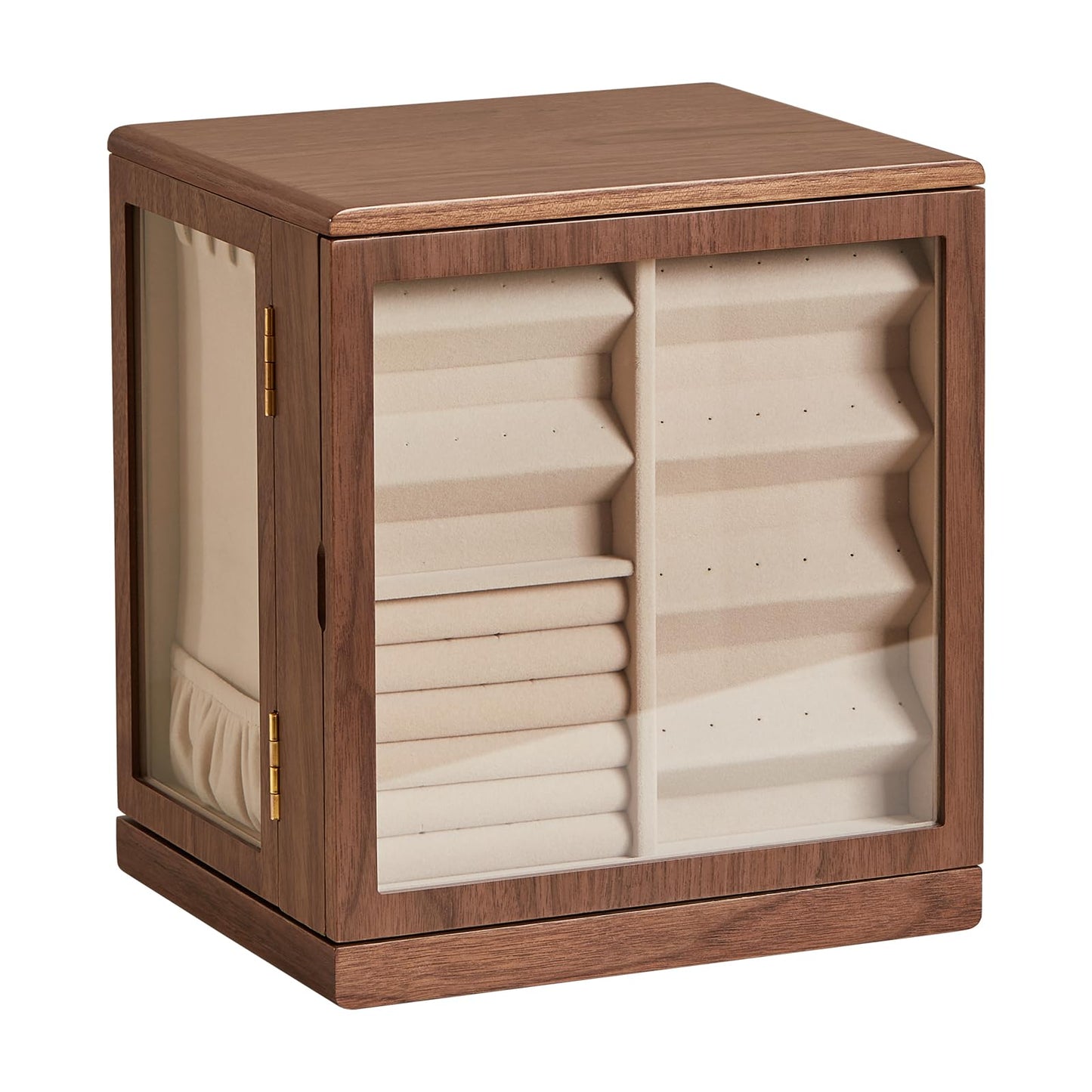 CHOSIN Black Walnut Wooden Jewelry Box, 360° Rotating Organizer with Glass Lid, 5 Drawers for Earrings, Rings, Necklaces – Vertical Jewelry Storage for Women, Ideal Gift for Her
