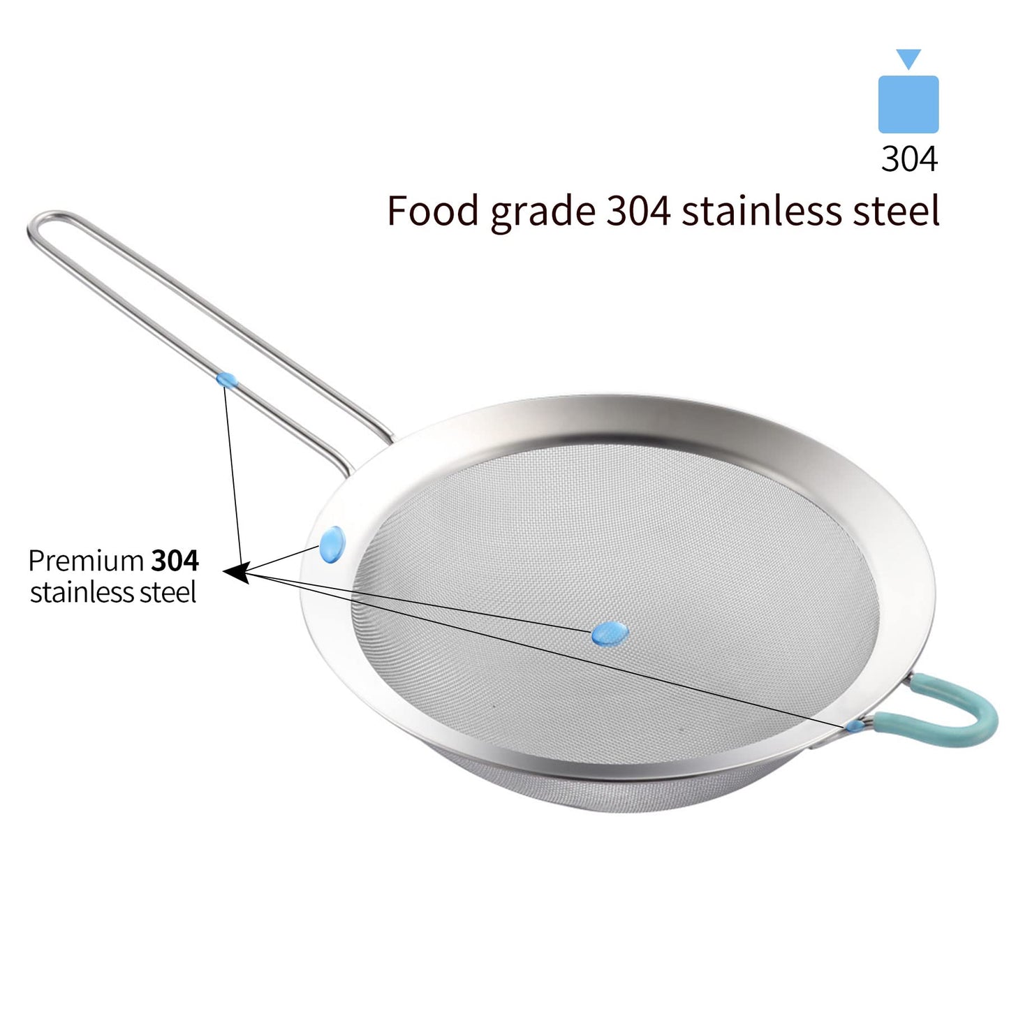 SUNWUKIN 304 Stainless Steel Fine Mesh Strainers for Kitchen, Colander-Skimmer with Handle, Sieve Sifters for Food, Tea, Rice, Oil, Noodles, Fruits, Vegetable