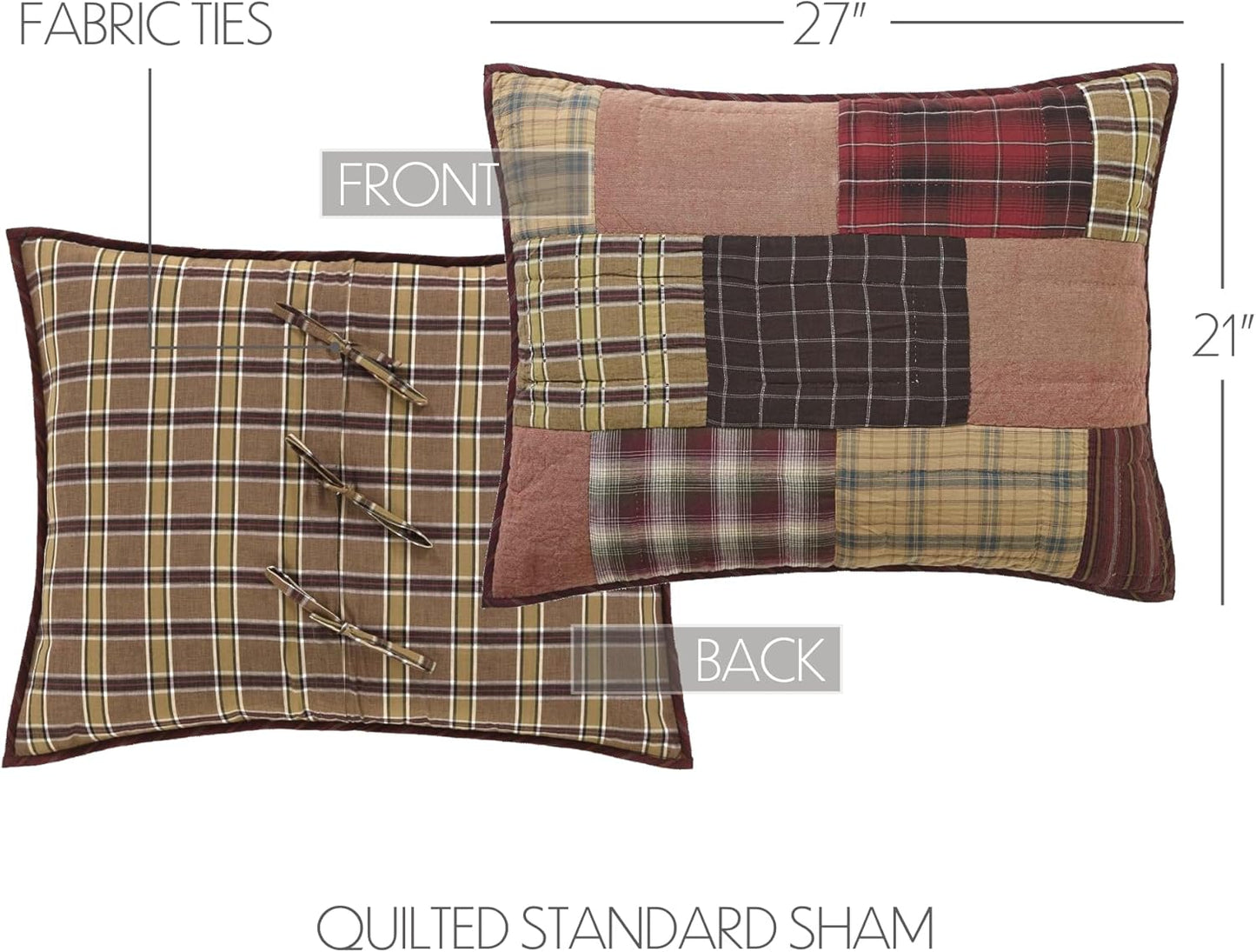 VHC Brands Wyatt Standard Sham 21x27, Patchwork Tan Bedding Accessory