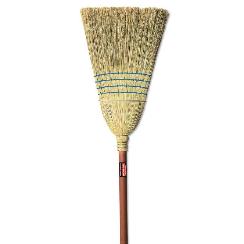 Rubbermaid Commercial Products Heavy-Duty Corn Broom, 1 1/8-Inch Wood Handle, Red, Indoor/Outdoor Broom for Courtyard/Garage/Lobby/Mall/Office