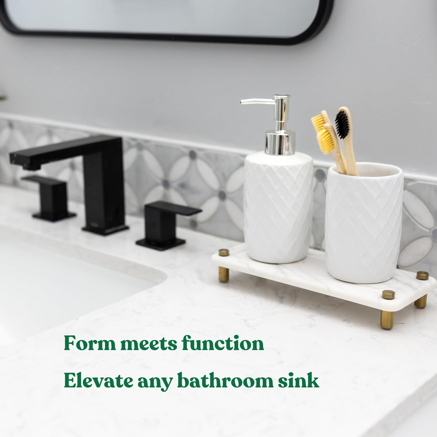 Fast Drying Stone Sink Caddy Made of Diatomaceous Earth | Water Absorbing Stone Tray for Bathroom | Instant Dry Sponge Holder for Kitchen Sink New Longer Size (Marble print on white diatom)