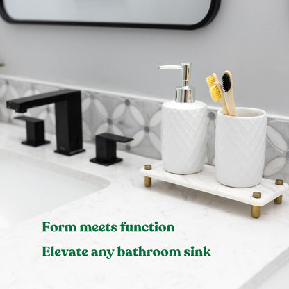 Fast Drying Stone Sink Caddy Made of Diatomaceous Earth | Water Absorbing Stone Tray for Bathroom | Instant Dry Sponge Holder for Kitchen Sink New Longer Size (Marble print on white diatom)