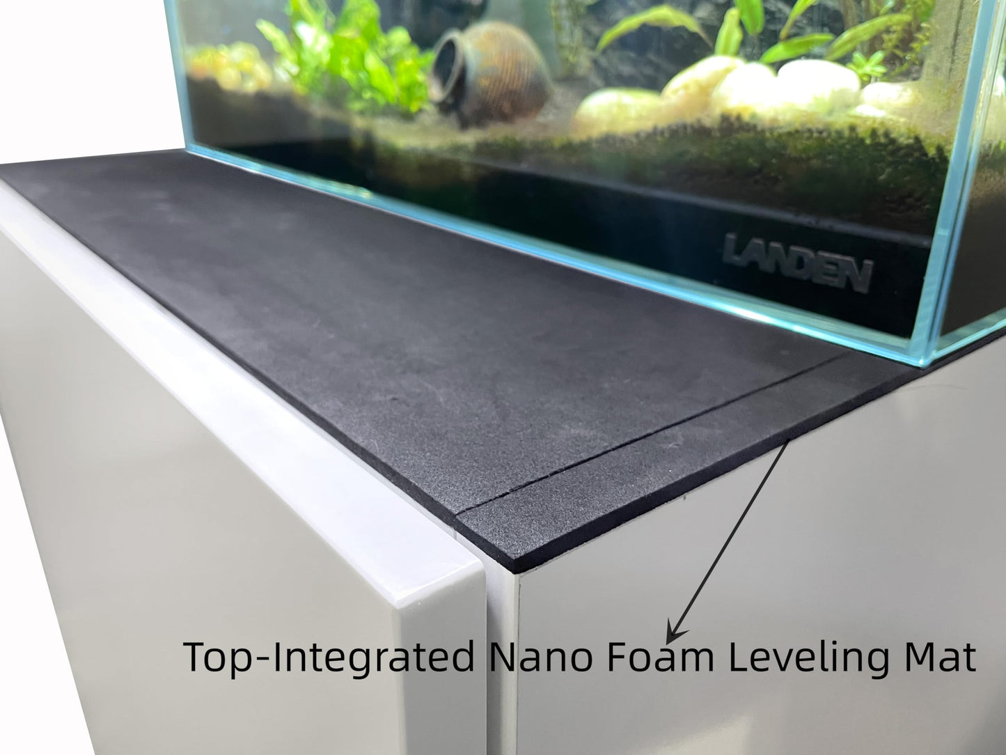 LANDEN Aquarium Wooden Stand and Cabinet for up to 30 Gal Tank, Fish Reptile Sea Salt WaterTank Stand, Nano Foam Leveling Mat Included, W23.6xD17.7xH31.5 in, Wooden Matte White Painted(Stand Only)