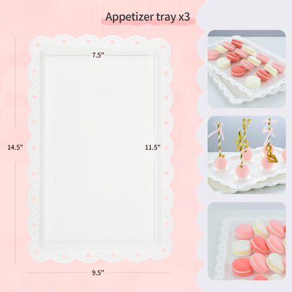 Pack of 10 NWK Cake Stand Set, with 3 x Two-Tier and 3 x Three-Tier Cupcake Stands, 4 x Appetizer Trays, 1 x Tablecloth for Birthday Bridal Baby Shower Party (White)