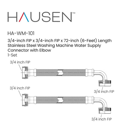 Hausen 72-Inch Stainless Steel Washing Machine Connector, 6 Feet Elbow Supply Line (1-Pack)