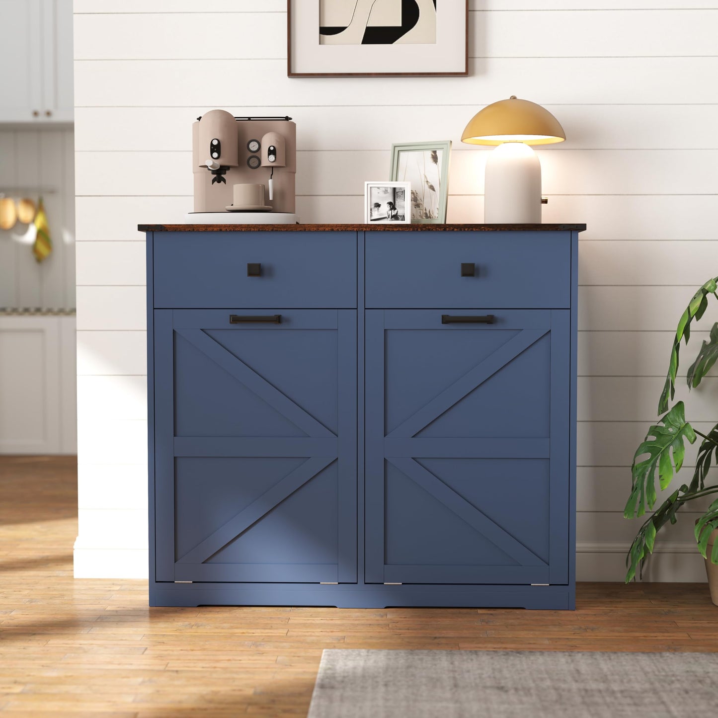 HUYYA Modern Sideboard Cabinet Buffet Storage Console Credenza for Dining Room, Free Standing Tilt Out Trash, Laundry Sorter Cabinet with Sturdy Construction and Easy Clean Surf