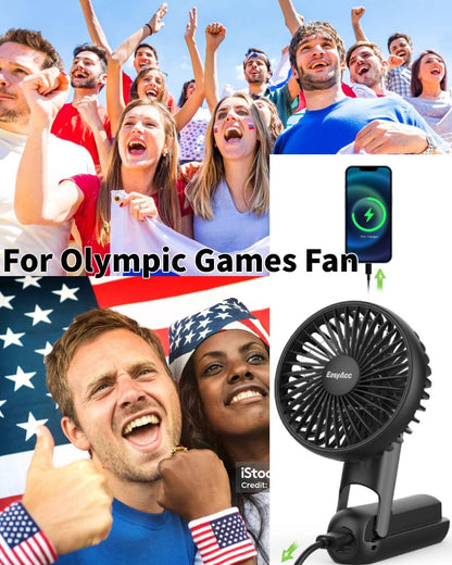 EasyAcc Portable Handheld Fan, 4000 Battery, Rechargeable, Ultra Quiet Powerful, 5 Speed, Digital Display, Lanyard,