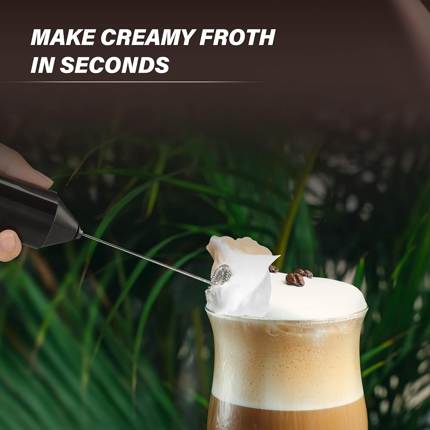 Simple Deluxe Handheld Milk Frother - Stainless Steel Stand, Battery Operated Whisk Drink Mixer for Coffee, Frappe,