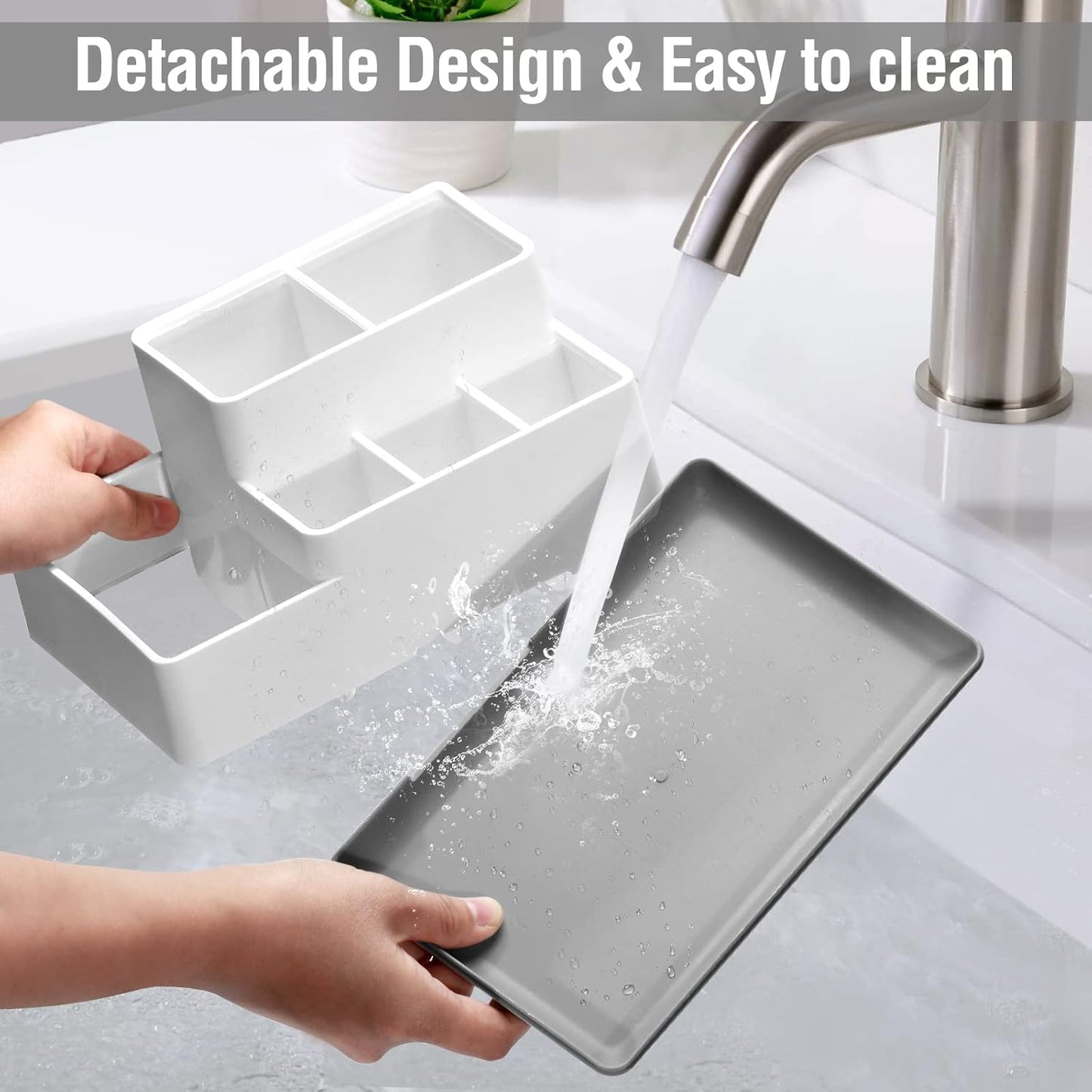 Electric Toothbrush Holder, Detachable Non-Slip Bathroom Organizer with 6 Compartments and Drainage Holes