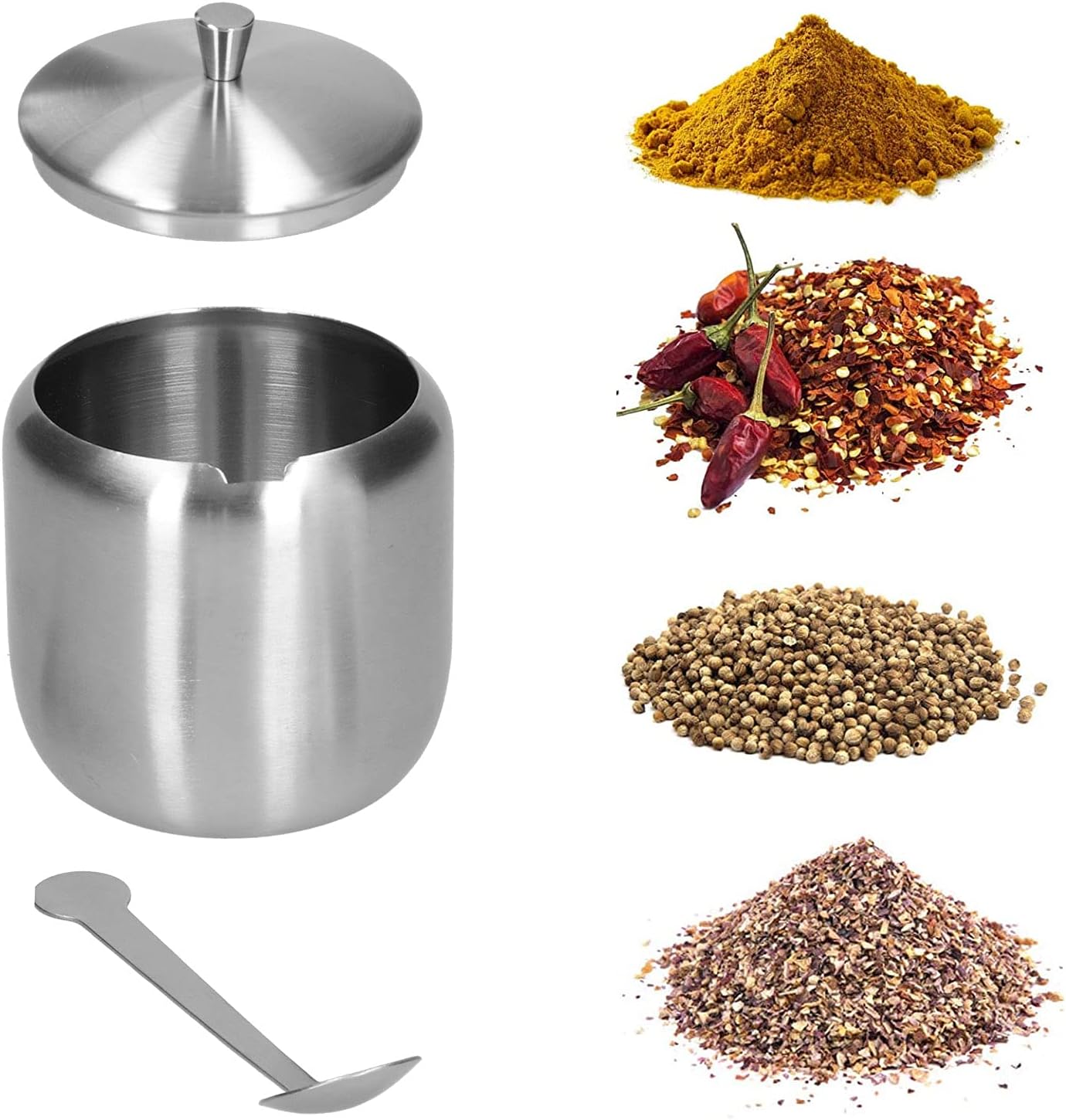 Tomotato Sugar Bowl, 370ML 304 Stainless Steel Polished Brushed Sugar Container with Spoon and Lid
