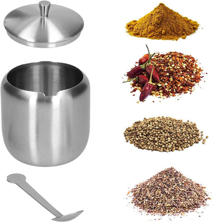 Tomotato Sugar Bowl, 370ML 304 Stainless Steel Polished Brushed Sugar Container with Spoon and Lid