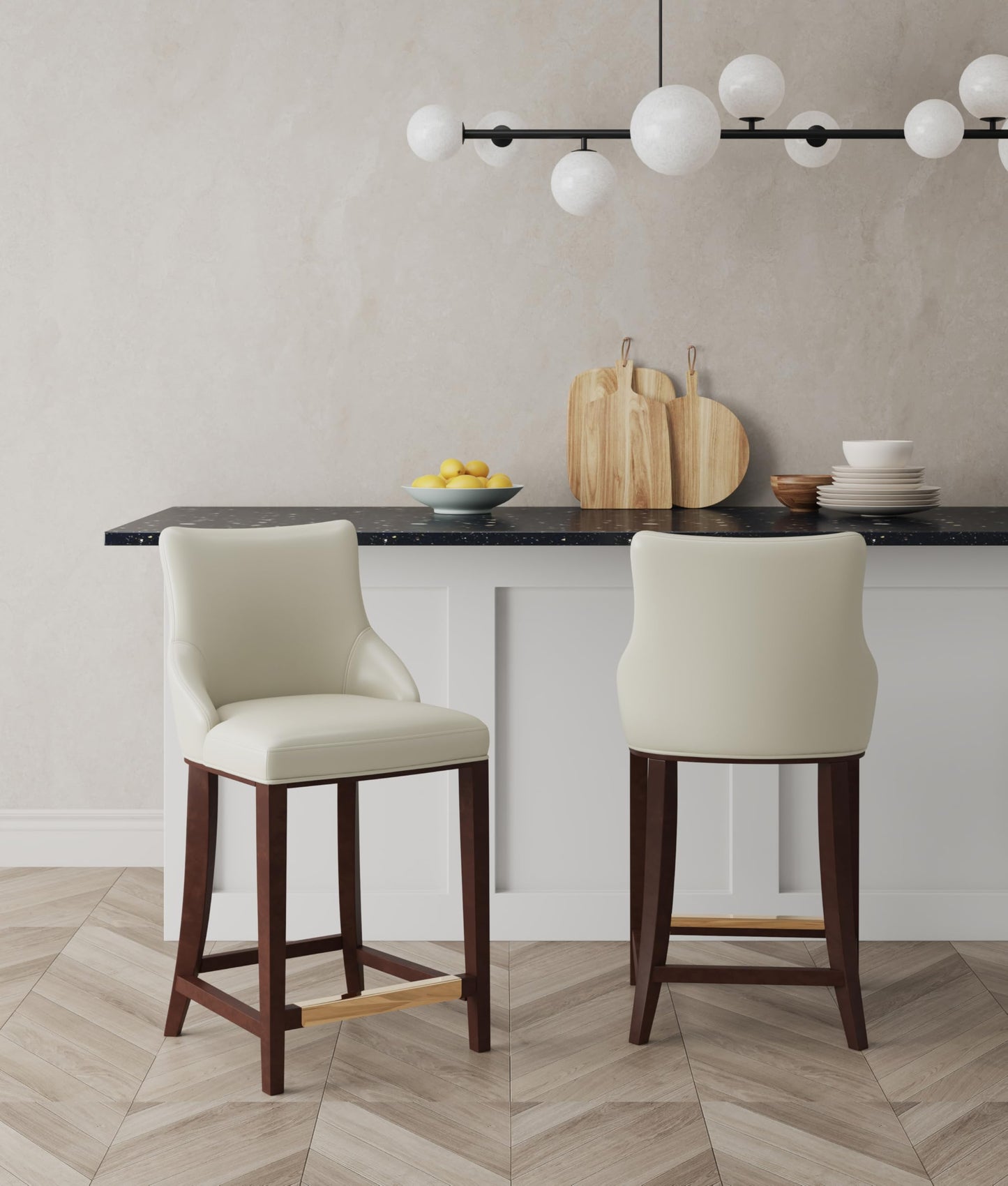 Manhattan Comfort Shubert Counter Stool with Backseat | Upholstered Leatherette, Beech Wood Legs | Perfect Bar Stool for Bar and Kitchen | Commercial Grade | Fully Assembled, Set of 1, Ivory