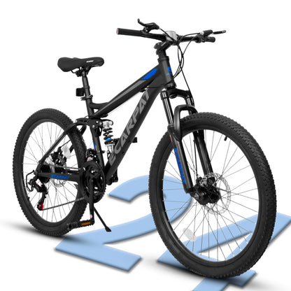 Ecarpat Mountain Bike 24 Inch Wheel, 21-Speed Disc Brakes Thumb Shifter, Carbon Steel Frame Mens Trail Commuter City Snow Mountain Bikes Bicycles