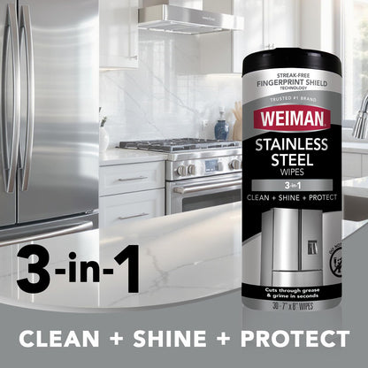 Weiman Stainless Steel Cleaner & Polish Kit, 3 Piece - Spray, Wipes & Cloth, Anti-Fingerprint, Removes Grease, Water Spots, Streaks & Residue, Polishing Cleaner Safe for Appliances, Sinks & Grills