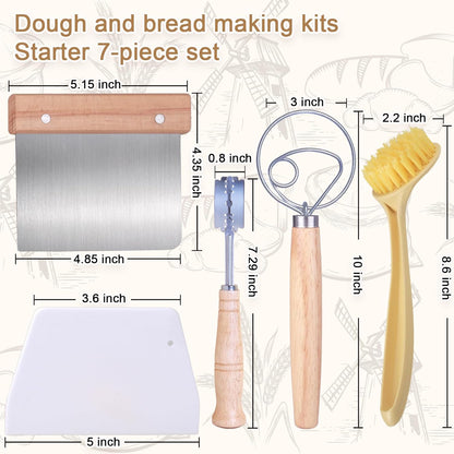 Bread Making Tools Set of 7, Includes Round Baking Mat, Oval Baking Mat, Sourdough Whisk, Bread Lame, Perfect Gift for